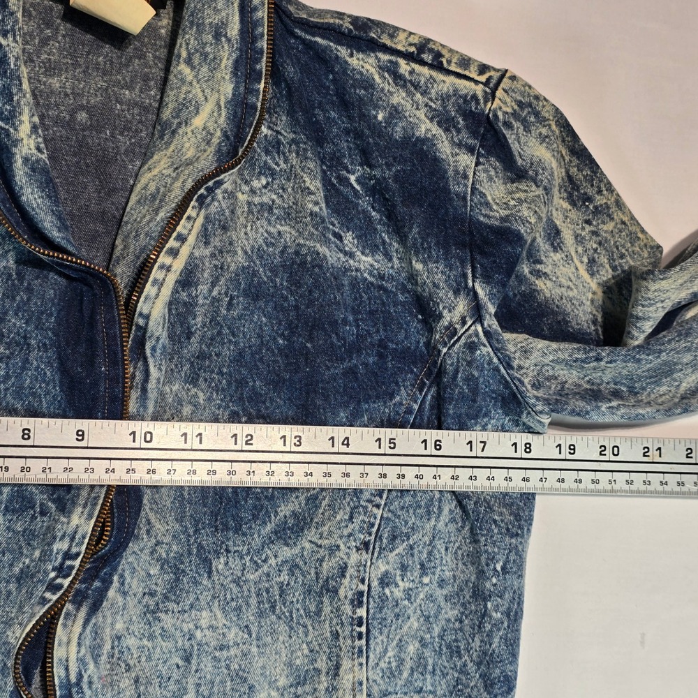 Champagne West Vintage 80s Acid Wash Denim Jacket and Skirt Set Blue Size 9/10 - Picture 9 of 15